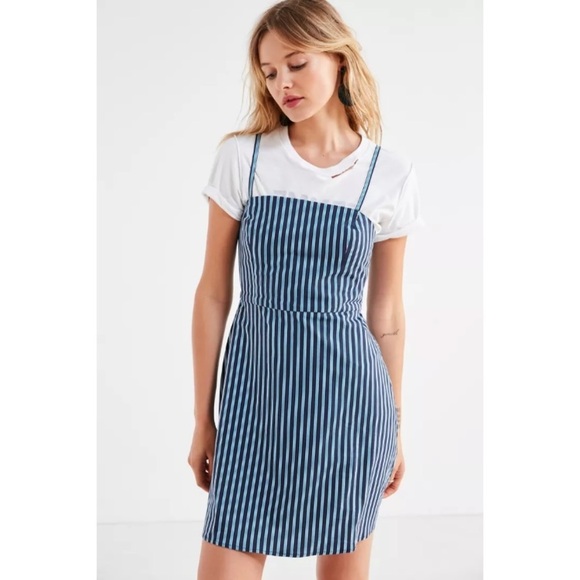 Urban Outfitters Kimchi Blue Mini Dress Stripes Blue Babydoll Square Neck Strap - Picture 5 of 12